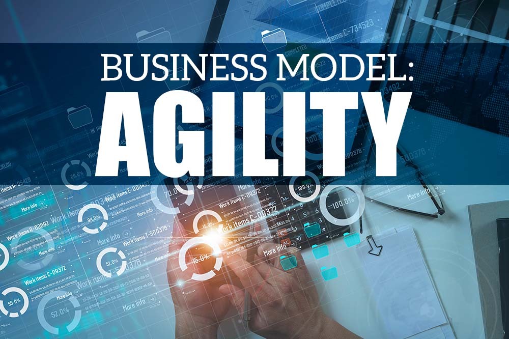 Text over graphic saying business model agility