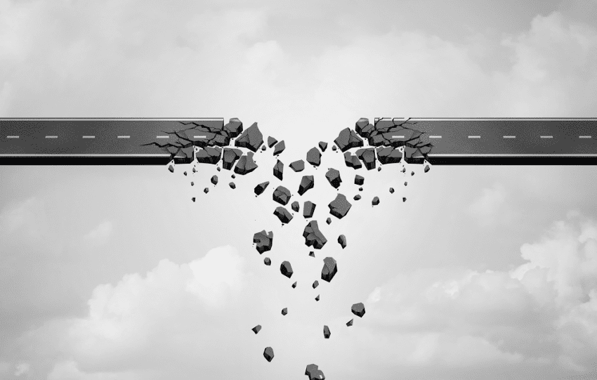 Image of breaking bridge to symbolize disruption