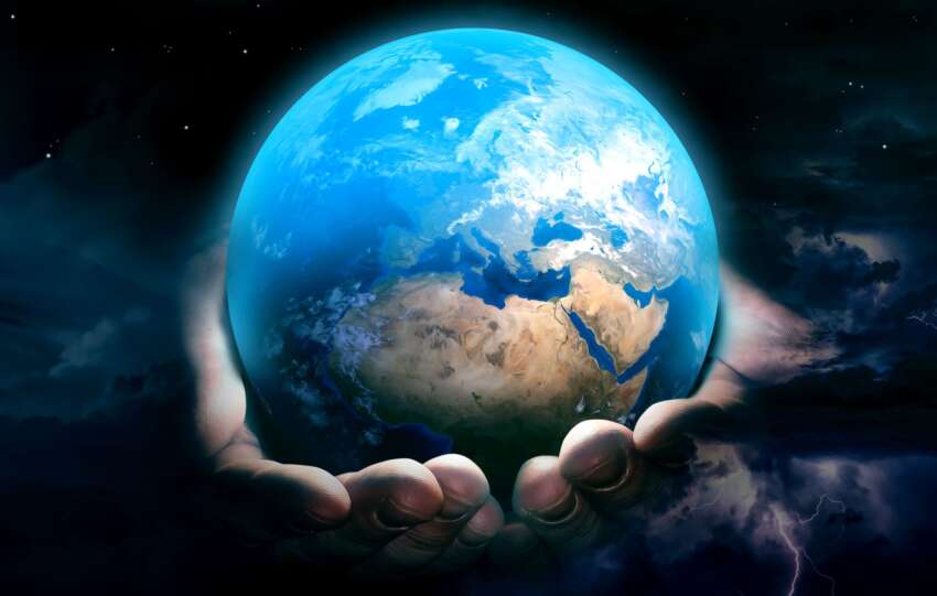 An image of God holding the Earth