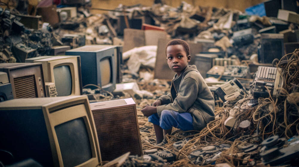 Child working in a electronic waste dump