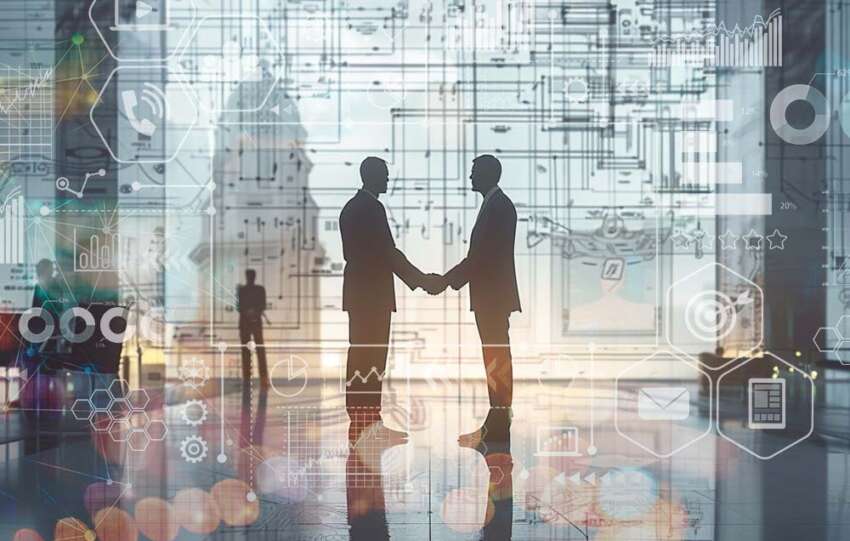 Two people shaking hands to close a deal