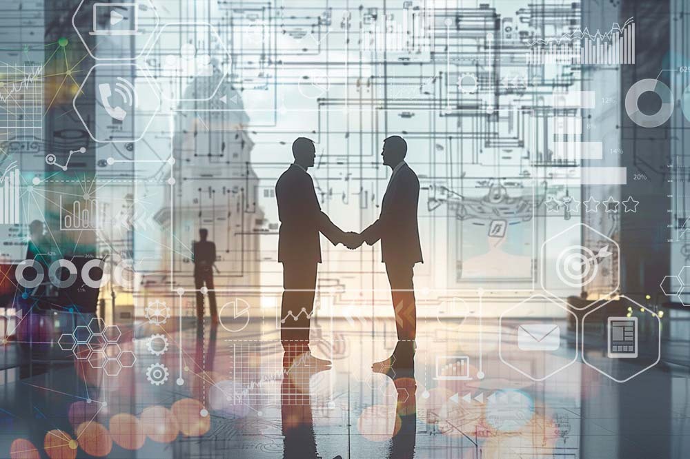 Two people shaking hands to close a deal