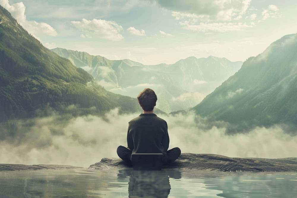 image of a person resting next to a lake